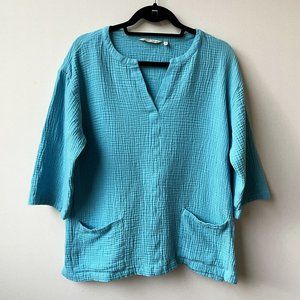 Soft Surroundings Tunic Top Shirt Pullover Womens Size Medium Tiffany Blue EUC